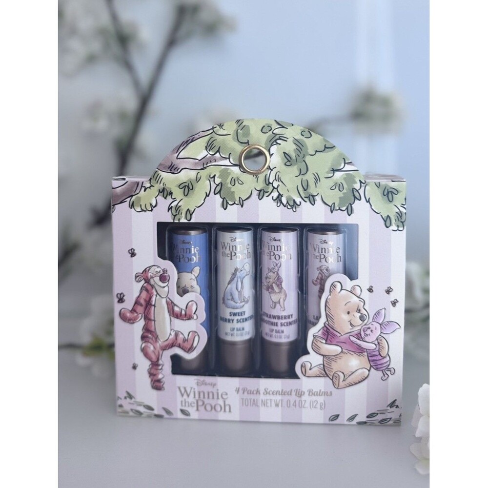 Disney Winnie The Pooh Lip Balm Set 4 Pack Scented Honey Pot NIB
